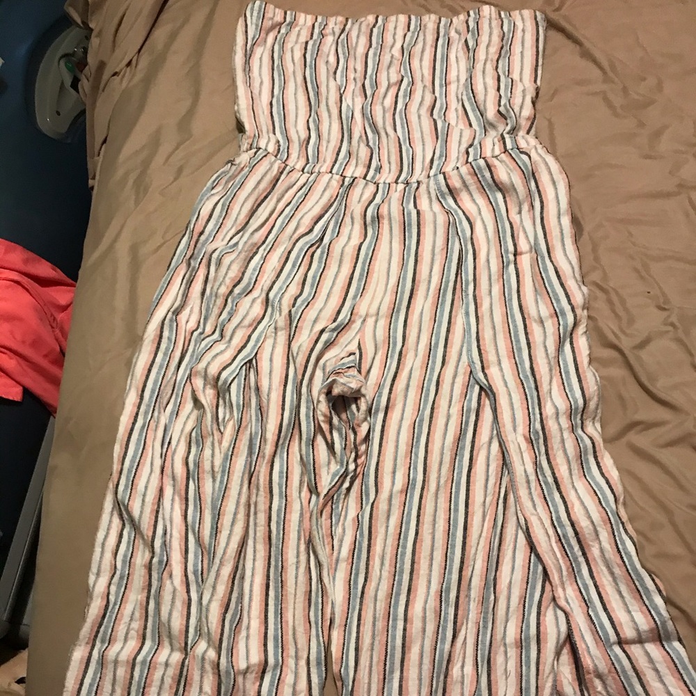 Multi color strapless jumpsuit